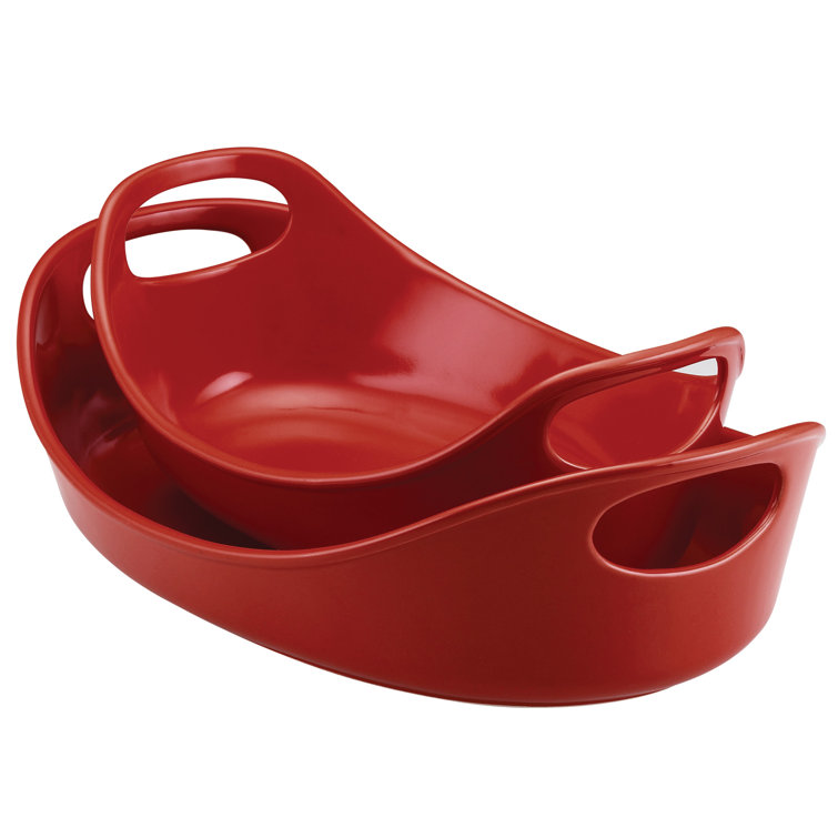 Rachael Ray 2-Piece Stoneware Bubble & Brown Baker Set, Red